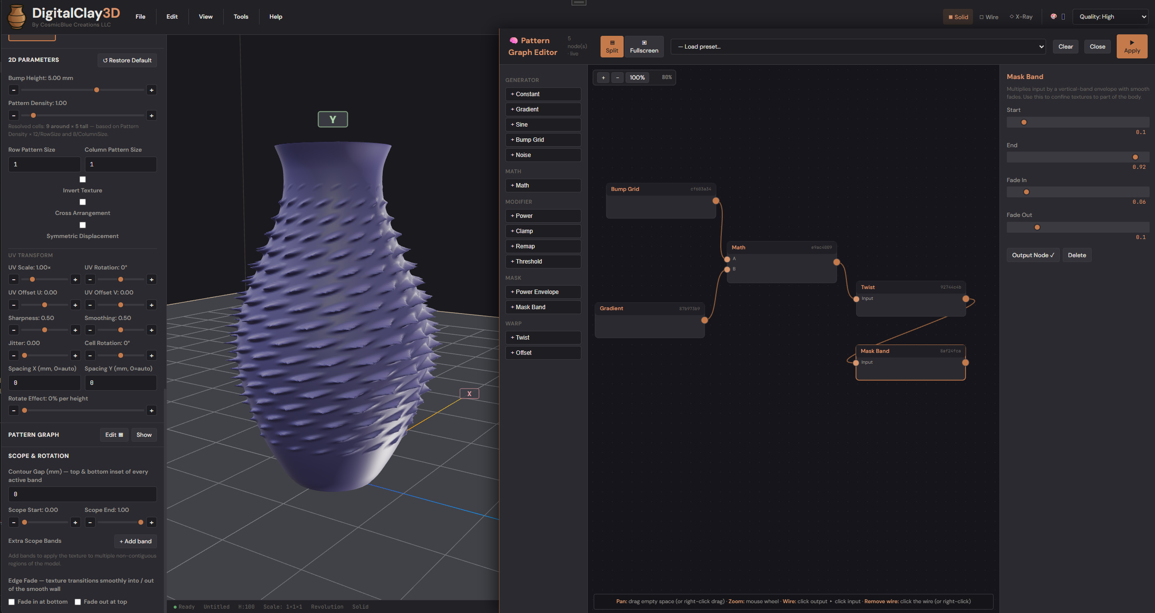 Pattern Graph Editor — split mode