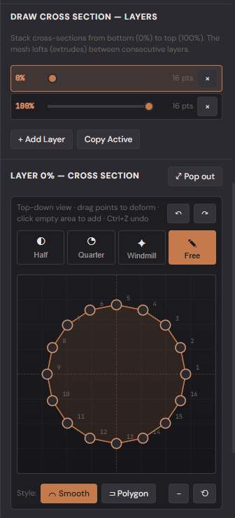 Lofting — cross-section editor